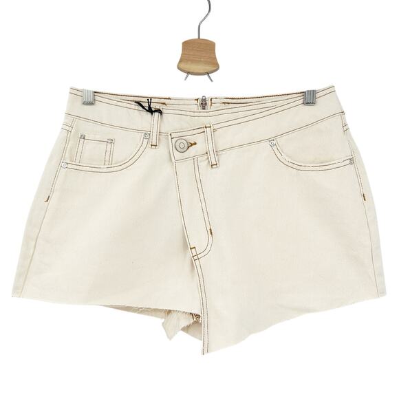 NWT River Island Womens Summer Asymmetrical Cut Off Denim Skort Shorts‎ Size 12 - Picture 1 of 7